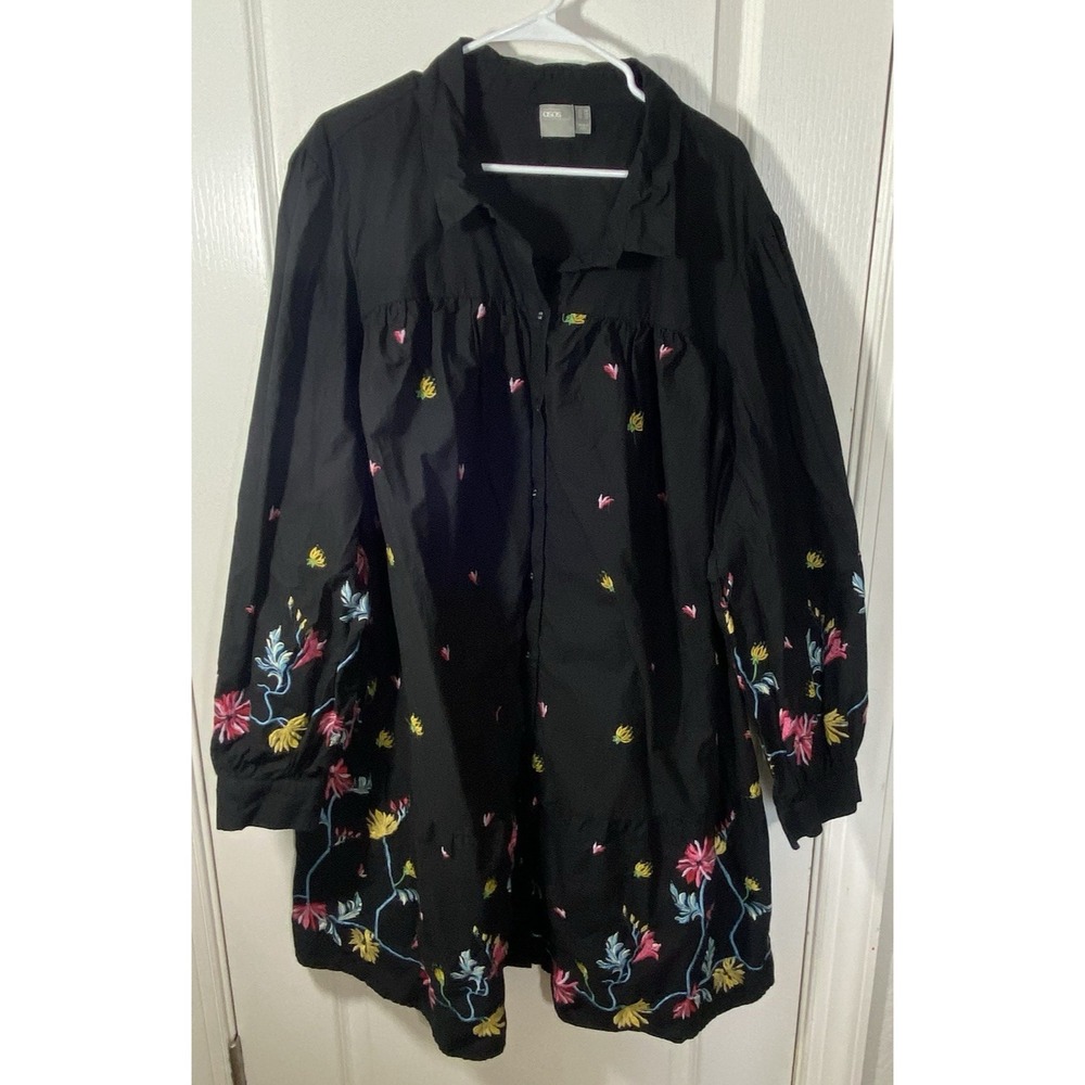 ASOS Dress Womens 22 Floral Embroidered Relaxed Fit Long Sleeve Boho Coastal